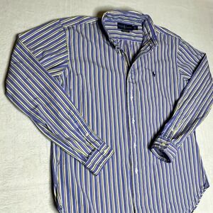 Ralph Lauren Classic Fit Striped Button Down Shirt Men's Size L Blue Yellow